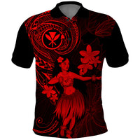 Hawaii Polo Shirt Hula Girl Mix Polynesian Plumeria Red Version - Wonder Print Shop
