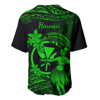 Hawaii Baseball Jersey Hula Girl Mix Polynesian Plumeria Green Version - Wonder Print Shop