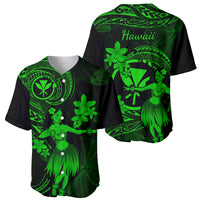 Hawaii Baseball Jersey Hula Girl Mix Polynesian Plumeria Green Version - Wonder Print Shop