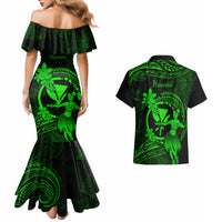 Hawaii Couples Matching Mermaid Dress and Hawaiian Shirt Hula Girl Mix Polynesian Plumeria Green Version - Wonder Print Shop