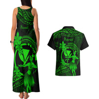 Hawaii Couples Matching Tank Maxi Dress and Hawaiian Shirt Hula Girl Mix Polynesian Plumeria Green Version - Wonder Print Shop