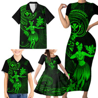 Hawaii Family Matching Short Sleeve Bodycon Dress and Hawaiian Shirt Hula Girl Mix Polynesian Plumeria Green Version - Wonder Print Shop