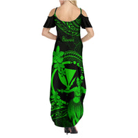 Hawaii Family Matching Summer Maxi Dress and Hawaiian Shirt Hula Girl Mix Polynesian Plumeria Green Version - Wonder Print Shop