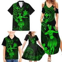 Hawaii Family Matching Summer Maxi Dress and Hawaiian Shirt Hula Girl Mix Polynesian Plumeria Green Version - Wonder Print Shop