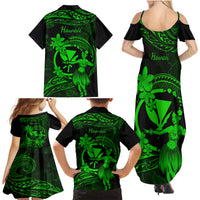 Hawaii Family Matching Summer Maxi Dress and Hawaiian Shirt Hula Girl Mix Polynesian Plumeria Green Version - Wonder Print Shop