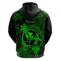 Hawaii Hoodie Hula Girl Mix Polynesian Plumeria Green Version - Wonder Print Shop