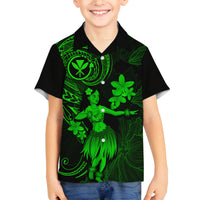 Hawaii Kid Hawaiian Shirt Hula Girl Mix Polynesian Plumeria Green Version - Wonder Print Shop