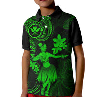 Hawaii Kid Polo Shirt Hula Girl Mix Polynesian Plumeria Green Version - Wonder Print Shop