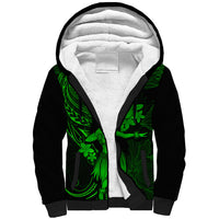 Hawaii Sherpa Hoodie Hula Girl Mix Polynesian Plumeria Green Version - Wonder Print Shop
