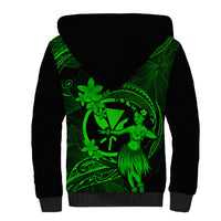 Hawaii Sherpa Hoodie Hula Girl Mix Polynesian Plumeria Green Version - Wonder Print Shop