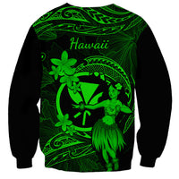 Hawaii Sweatshirt Hula Girl Mix Polynesian Plumeria Green Version - Wonder Print Shop