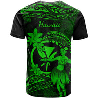 Hawaii T Shirt Hula Girl Mix Polynesian Plumeria Green Version - Wonder Print Shop