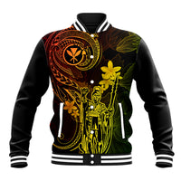 Hawaii Baseball Jacket King Kamehameha Mix Polynesian Plumeria Reggae Version - Wonder Print Shop