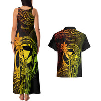 Hawaii Couples Matching Tank Maxi Dress and Hawaiian Shirt King Kamehameha Mix Polynesian Plumeria Reggae Version - Wonder Print Shop