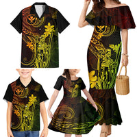 Hawaii Family Matching Mermaid Dress and Hawaiian Shirt King Kamehameha Mix Polynesian Plumeria Reggae Version - Wonder Print Shop