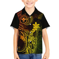 Hawaii Family Matching Off Shoulder Maxi Dress and Hawaiian Shirt King Kamehameha Mix Polynesian Plumeria Reggae Version - Wonder Print Shop