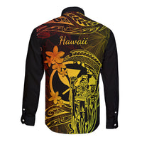 Hawaii Long Sleeve Button Shirt King Kamehameha Mix Polynesian Plumeria Reggae Version - Wonder Print Shop