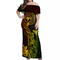 Hawaii Off Shoulder Maxi Dress King Kamehameha Mix Polynesian Plumeria Reggae Version - Wonder Print Shop