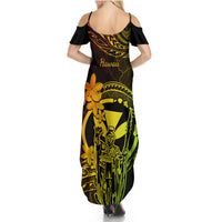 Hawaii Summer Maxi Dress King Kamehameha Mix Polynesian Plumeria Reggae Version - Wonder Print Shop