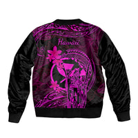 Hawaii Bomber Jacket King Kamehameha Mix Polynesian Plumeria Pink Version - Wonder Print Shop
