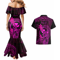 Hawaii Couples Matching Mermaid Dress and Hawaiian Shirt King Kamehameha Mix Polynesian Plumeria Pink Version - Wonder Print Shop