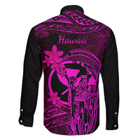 Hawaii Family Matching Off Shoulder Short Dress and Hawaiian Shirt King Kamehameha Mix Polynesian Plumeria Pink Version - Wonder Print Shop