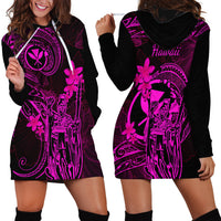 Hawaii Hoodie Dress King Kamehameha Mix Polynesian Plumeria Pink Version - Wonder Print Shop