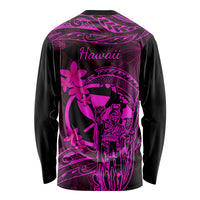 Hawaii Long Sleeve Shirt King Kamehameha Mix Polynesian Plumeria Pink Version - Wonder Print Shop