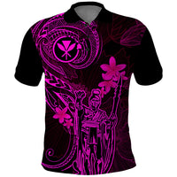 Hawaii Polo Shirt King Kamehameha Mix Polynesian Plumeria Pink Version - Wonder Print Shop