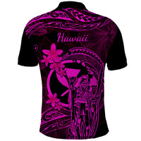 Hawaii Polo Shirt King Kamehameha Mix Polynesian Plumeria Pink Version - Wonder Print Shop