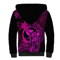 Hawaii Sherpa Hoodie King Kamehameha Mix Polynesian Plumeria Pink Version - Wonder Print Shop