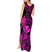 Hawaii Tank Maxi Dress King Kamehameha Mix Polynesian Plumeria Pink Version - Wonder Print Shop