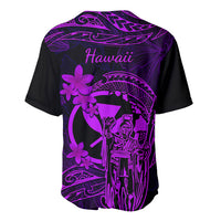 Hawaii Baseball Jersey King Kamehameha Mix Polynesian Plumeria Purple Version - Wonder Print Shop