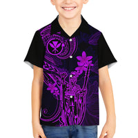 Hawaii Family Matching Puletasi Dress and Hawaiian Shirt King Kamehameha Mix Polynesian Plumeria Purple Version - Wonder Print Shop