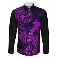 Hawaii Family Matching Summer Maxi Dress and Hawaiian Shirt King Kamehameha Mix Polynesian Plumeria Purple Version - Wonder Print Shop