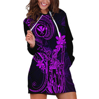 Hawaii Hoodie Dress King Kamehameha Mix Polynesian Plumeria Purple Version - Wonder Print Shop