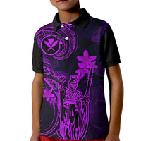 Hawaii Kid Polo Shirt King Kamehameha Mix Polynesian Plumeria Purple Version - Wonder Print Shop