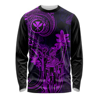 Hawaii Long Sleeve Shirt King Kamehameha Mix Polynesian Plumeria Purple Version - Wonder Print Shop