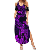 Hawaii Summer Maxi Dress King Kamehameha Mix Polynesian Plumeria Purple Version - Wonder Print Shop