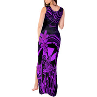 Hawaii Tank Maxi Dress King Kamehameha Mix Polynesian Plumeria Purple Version - Wonder Print Shop