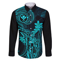 Hawaii Family Matching Short Sleeve Bodycon Dress and Hawaiian Shirt King Kamehameha Mix Polynesian Plumeria Turquoise Version - Wonder Print Shop