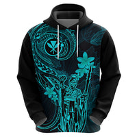 Hawaii Hoodie King Kamehameha Mix Polynesian Plumeria Turquoise Version - Wonder Print Shop