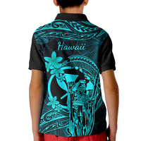 Hawaii Kid Polo Shirt King Kamehameha Mix Polynesian Plumeria Turquoise Version - Wonder Print Shop