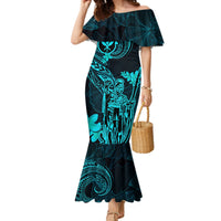 Hawaii Mermaid Dress King Kamehameha Mix Polynesian Plumeria Turquoise Version - Wonder Print Shop
