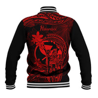 Hawaii Baseball Jacket King Kamehameha Mix Polynesian Plumeria Red Version - Wonder Print Shop