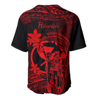 Hawaii Baseball Jersey King Kamehameha Mix Polynesian Plumeria Red Version - Wonder Print Shop