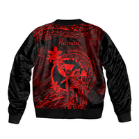 Hawaii Bomber Jacket King Kamehameha Mix Polynesian Plumeria Red Version - Wonder Print Shop