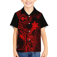 Hawaii Family Matching Off Shoulder Short Dress and Hawaiian Shirt King Kamehameha Mix Polynesian Plumeria Red Version - Wonder Print Shop
