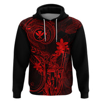Hawaii Hoodie King Kamehameha Mix Polynesian Plumeria Red Version - Wonder Print Shop