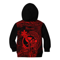 Hawaii Kid Hoodie King Kamehameha Mix Polynesian Plumeria Red Version - Wonder Print Shop